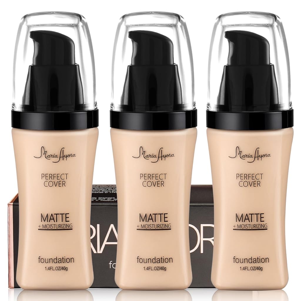 3 Pack MARIA AYORA Liquid Foundation Makeup,Matte Face Makeup Foundation,Moisturizing,Lightweight,1.4fl oz 1 Bottle (02 Natural)