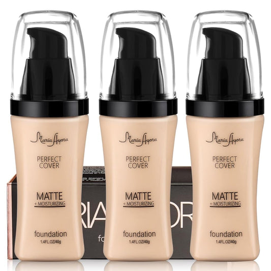 3 Pack MARIA AYORA Liquid Foundation Makeup,Matte Face Makeup Foundation,Moisturizing,Lightweight,1.4fl oz 1 Bottle (02 Natural)