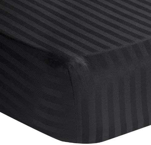 500 Thread Count Fits Mattress Upto 24" inch Deep Pocket 1PC Luxurious Fitted Sheet Only 100% Egyptian Cotton California Queen (60" X 84") Black Color { Stripe Pattern }