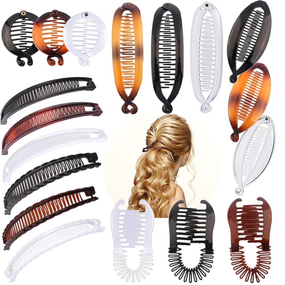 18 Pieces Banana Hair Clips Classic Hair Comb Banana Clips Ponytail Hair Holder for Women Girls, 6 Styles