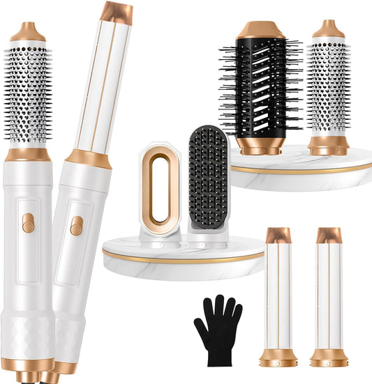 6 in 1 Blow Dryer Brush, Curling Wand Hair Air Styling Tools Set, Ionic Hair Dryer with Massage Hot Air Brush, Round Hair Dryer BrushHair Straightener,Thermal Brush, Left&Right Rotating Curling Wand