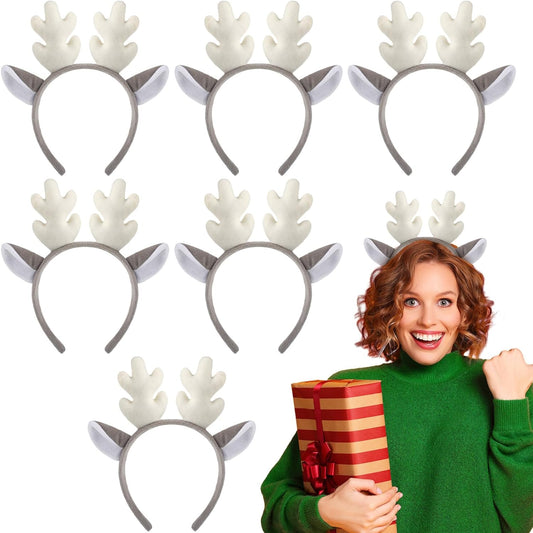 XunYee 6 Pieces Christmas Reindeer Antlers Headband Elf Hat Headband Deer Headband with Ears for Girls Women Children Xmas Birthday Costume Party Gift
