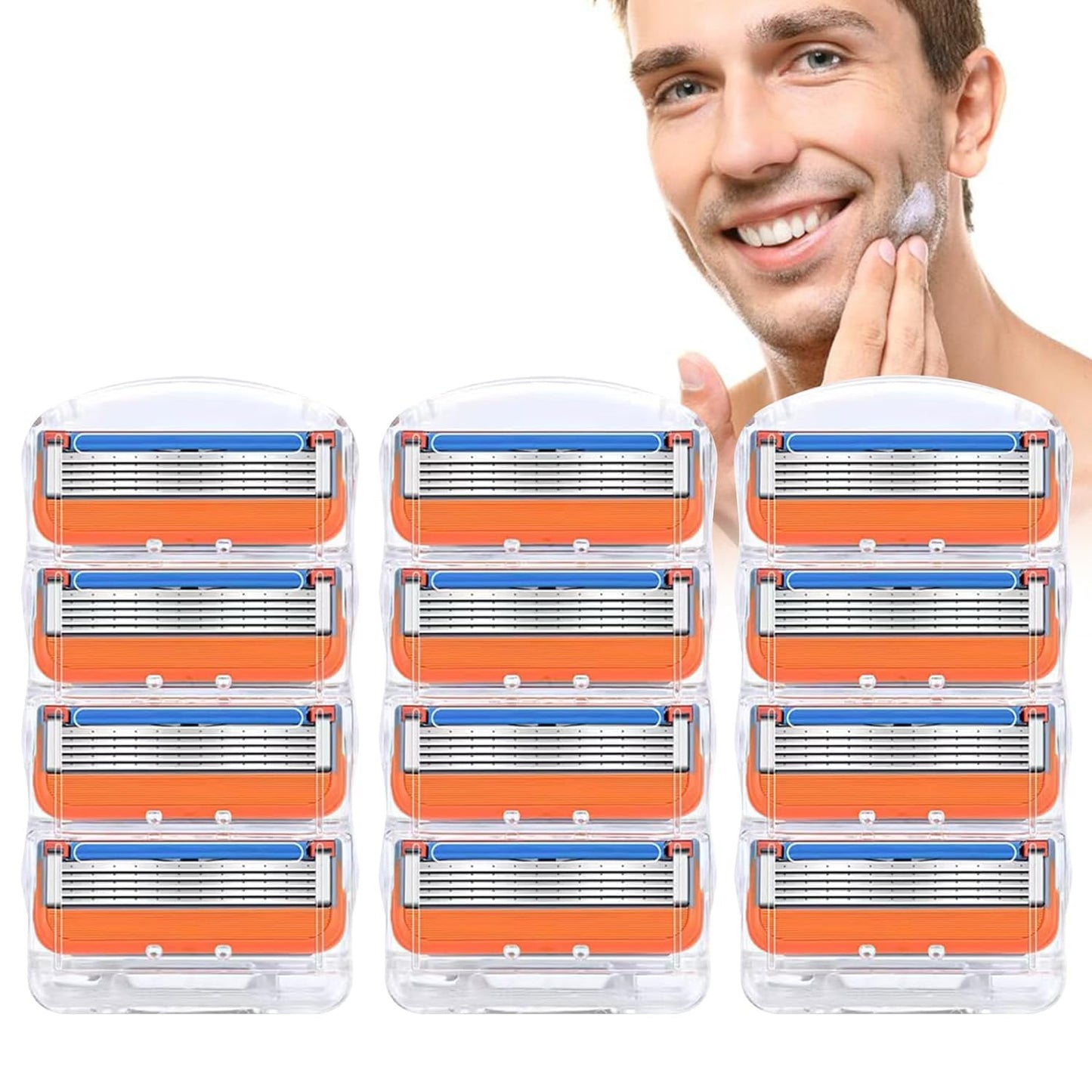 12pcs Razor Blade Shaving Razor Blade Refills for Gillette Fusion 5, Orange New Version