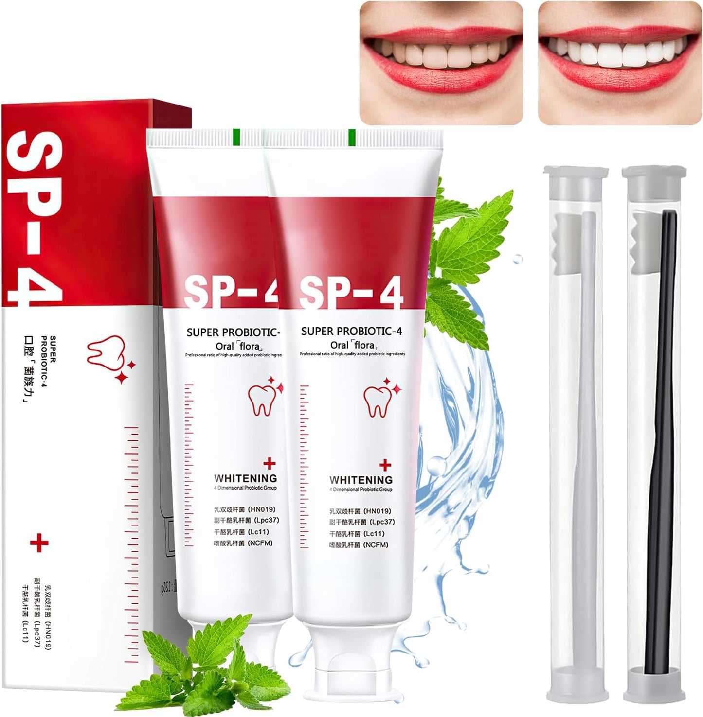 Yayashi Sp-4 Toothpaste,Sp-4 Probiotic Whitening Toothpaste,Fresh Breath Toothpaste Brightening & Stain Removing Toothpaste (2Pcs + 2* Toothbrush)
