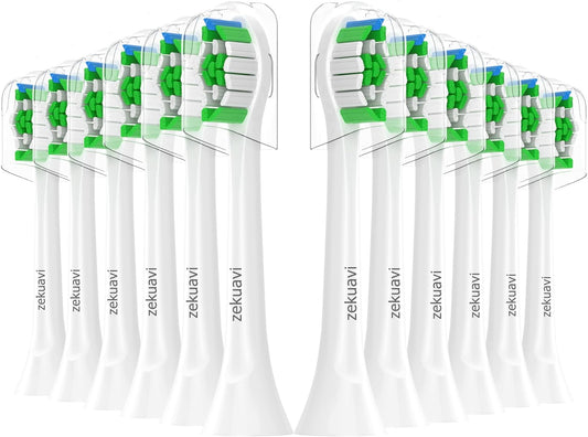 Zekuavi Replacement Brush Head Compatible with Phillips Sonicare Electric Toothbrush, Toothbrush Heads Fits for Philips Sonicare Protective Diamond Expert Daily 4100 5100 6100 1100 6500, White 12Pcs