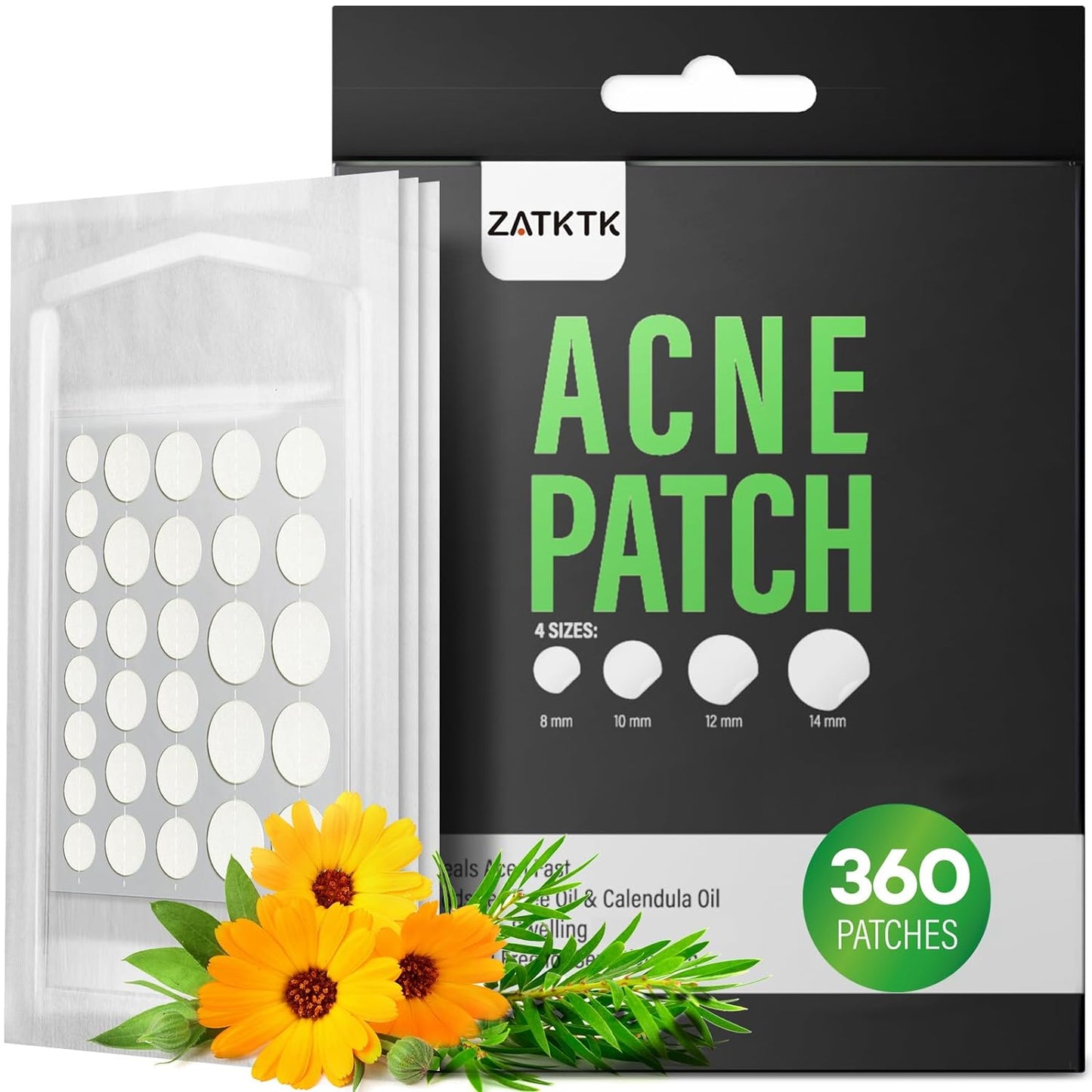 ZATKTK Pimple Patch (360 Counts 4 Sizes), Hydrocolliod Acne Patch for Face, Invisible Zit Patch with Tea Tree Oil & Calendula Oil, Blemish Patch, Vegan and Cruelty Free